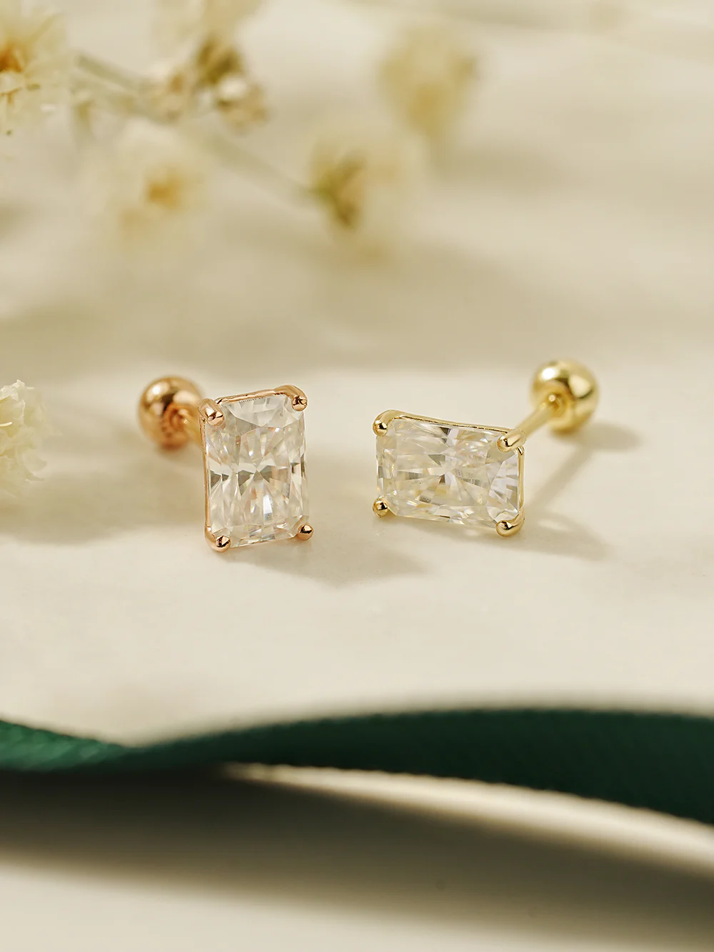 14K Gold Moissanite Radient Cut Cartilage Earring 20G18G16G - Image 7
