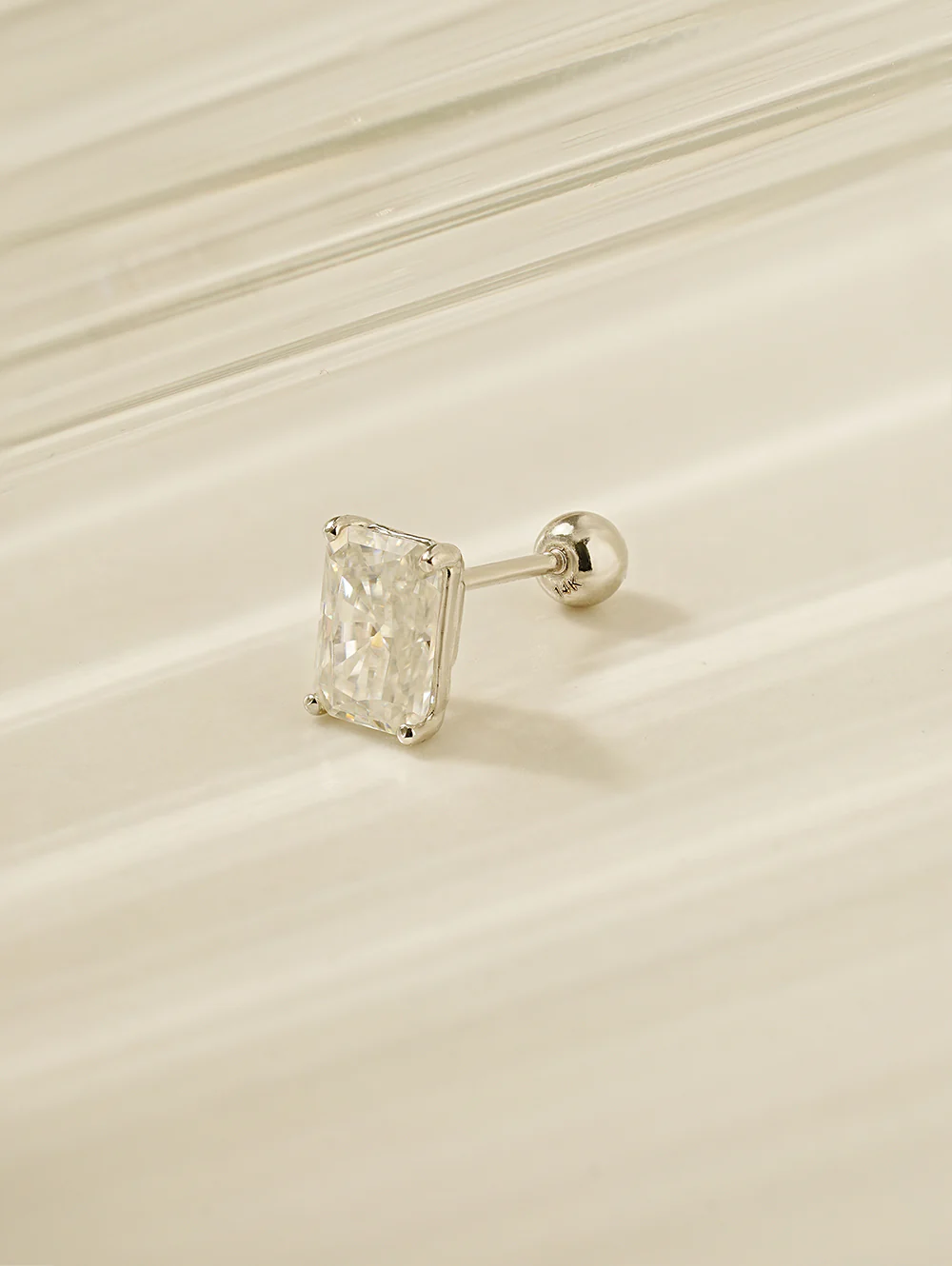 14K Gold Moissanite Radient Cut Cartilage Earring 20G18G16G - Image 9