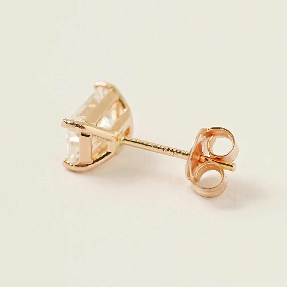 14K Gold Moissanite Radient Cut Stud Earring - Image 11