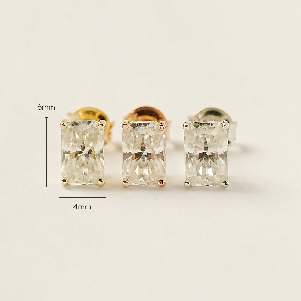 14K Gold Moissanite Radient Cut Stud Earring - Image 12