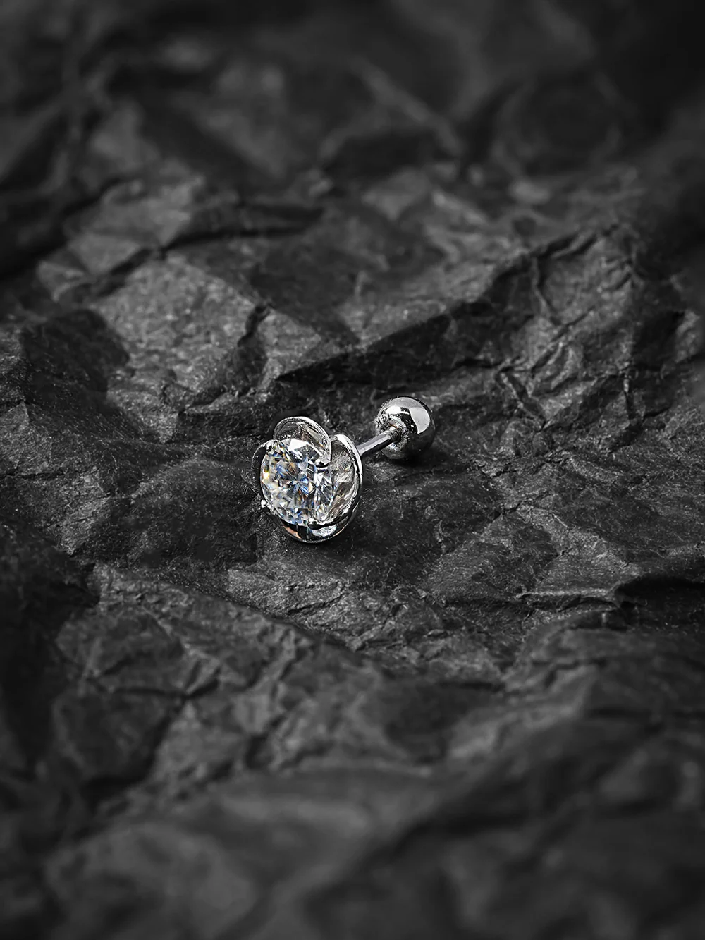 14K Gold Moissanite Rose Cartilage Earring 20G18G16G