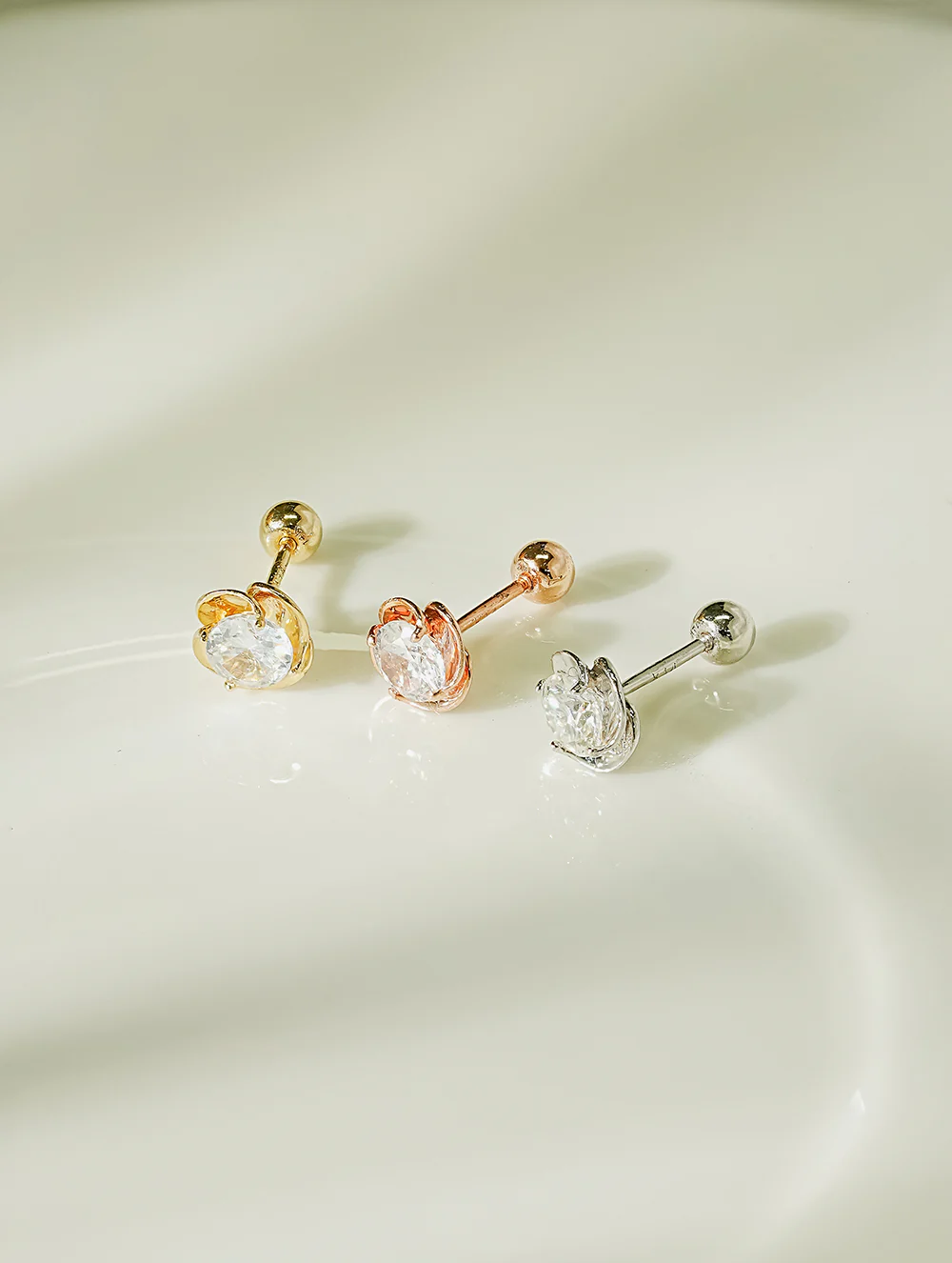 14K Gold Moissanite Rose Cartilage Earring 20G18G16G - Image 3