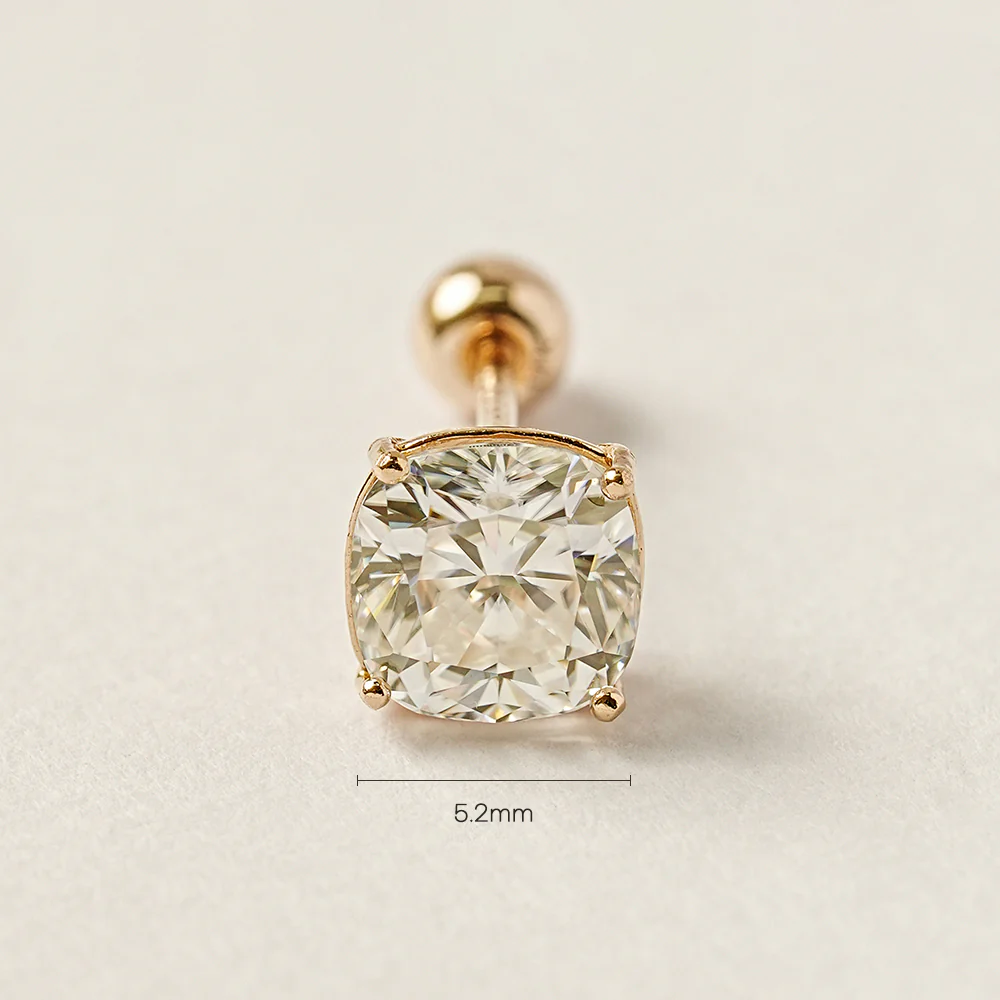 14K Gold Moissanite Square Cartilage Earring 20G18G16G - Image 11