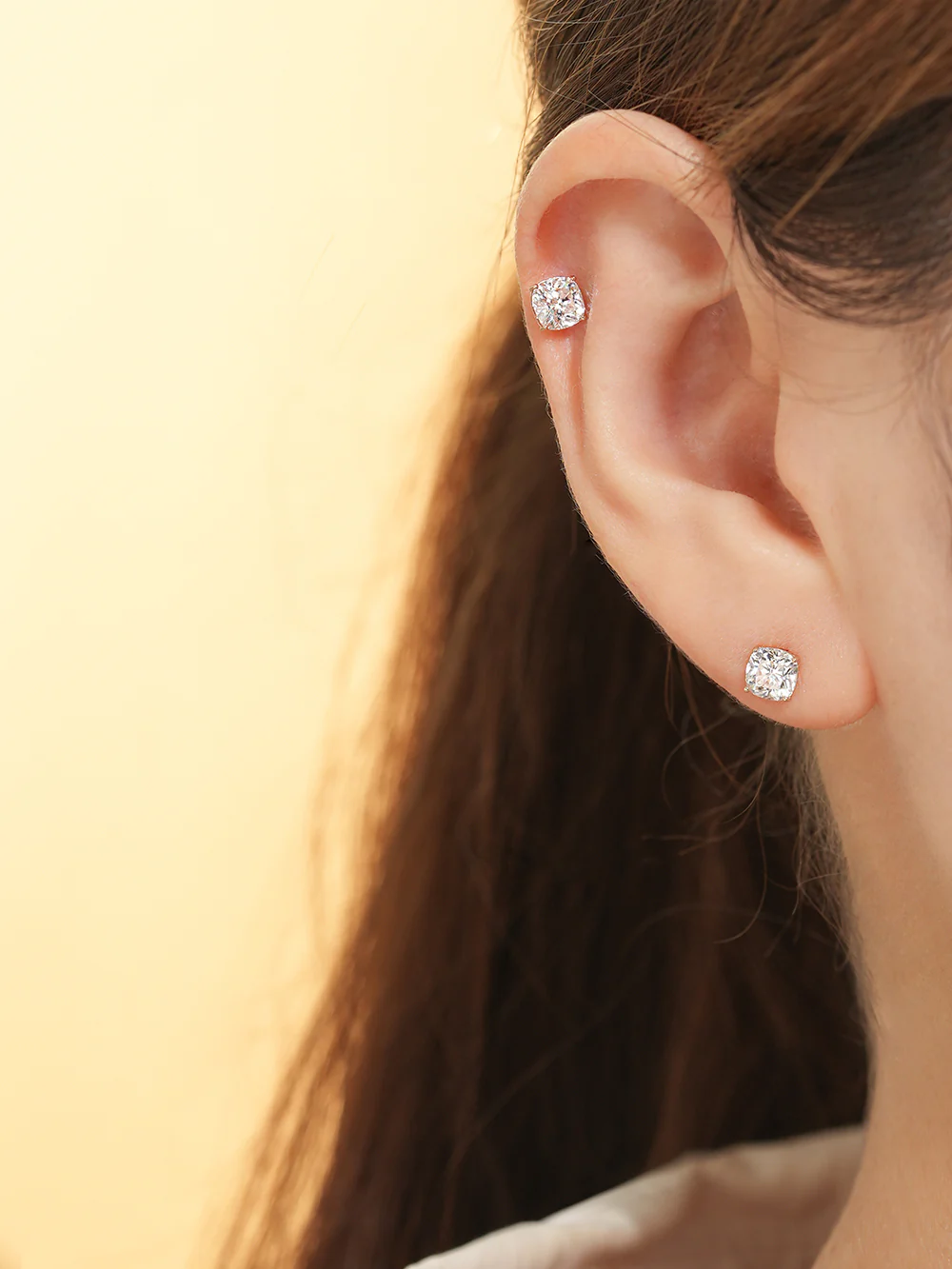 14K Gold Moissanite Square Cartilage Earring 20G18G16G - Image 4