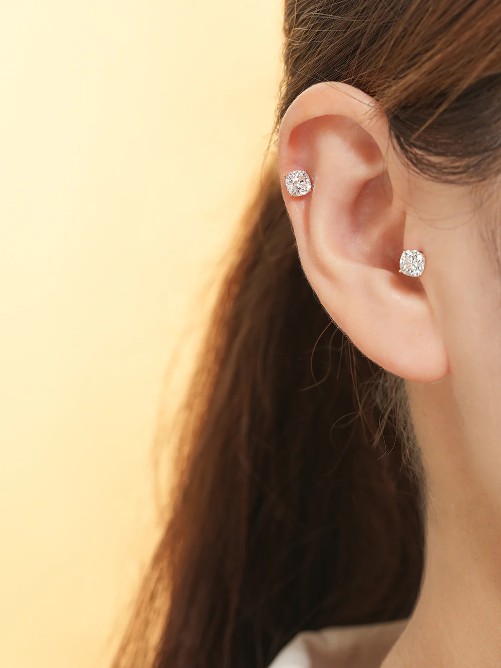 14K Gold Moissanite Square Cartilage Earring 20G18G16G - Image 6
