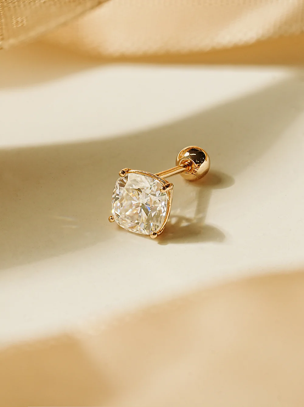 14K Gold Moissanite Square Cartilage Earring 20G18G16G - Image 9