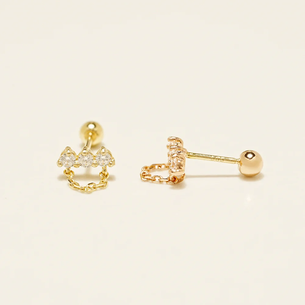 14K Gold Moissanite Square Chain Drop Cartilage Earring 20G18G16G - Image 13