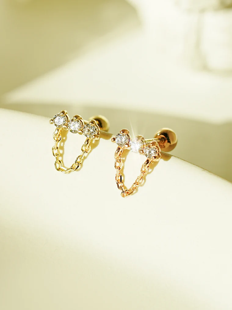 14K Gold Moissanite Square Chain Drop Cartilage Earring 20G18G16G - Image 7