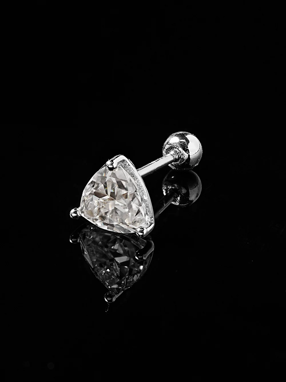 14K Gold Moissanite Triangle Cartilage Earring 20G18G16G