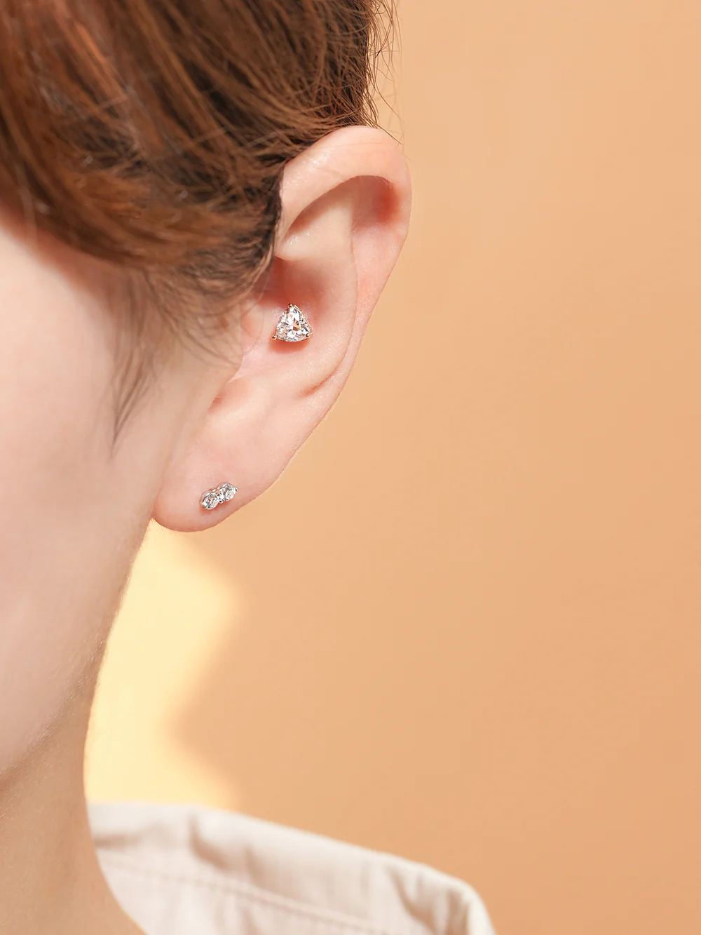 14K Gold Moissanite Triangle Cartilage Earring 20G18G16G - Image 8