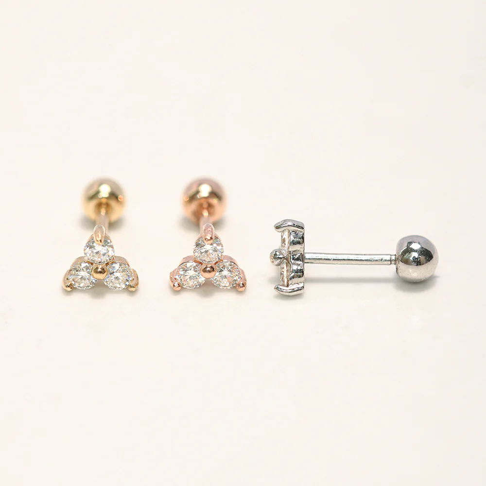 14K Gold Moissanite Triangle Cartilage Earring 20G18G16G - Image 12
