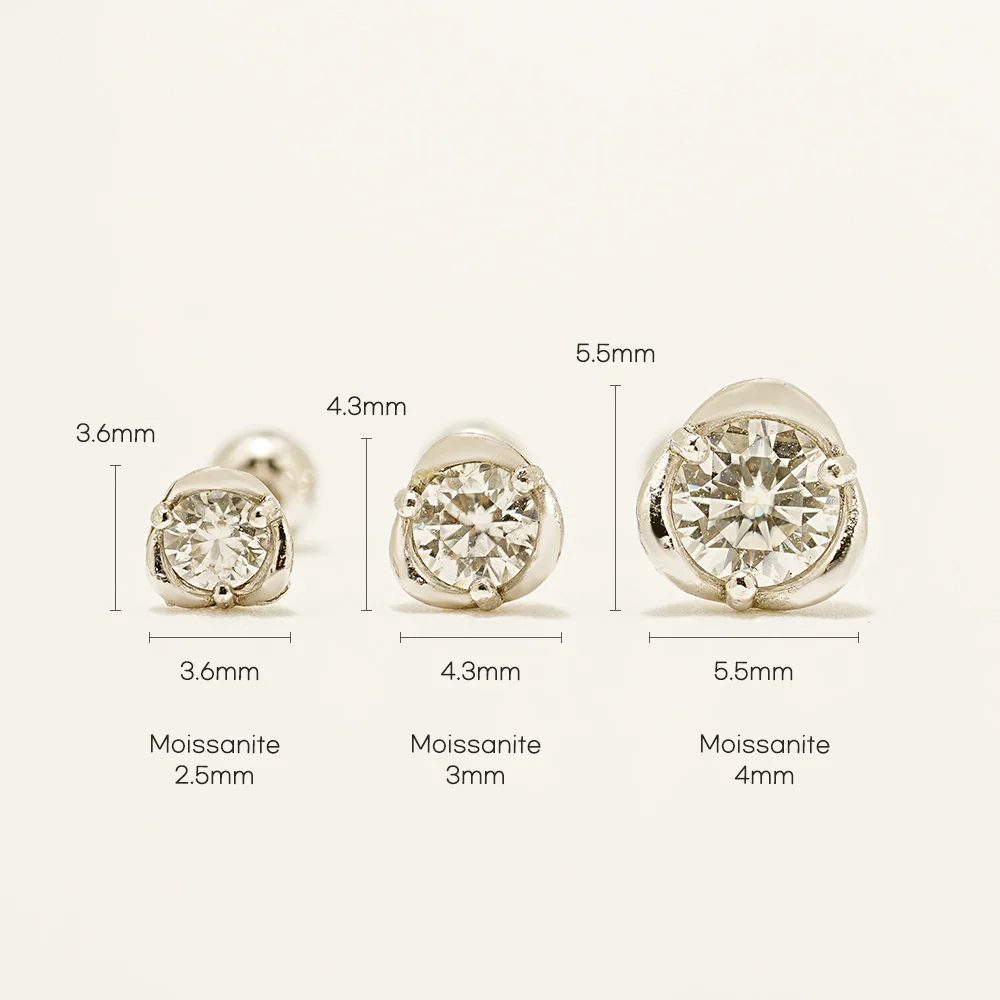 14K Gold Moissanite Triangle Pascal Internally Threaded Labret Piercing 20G18G16G - Image 6