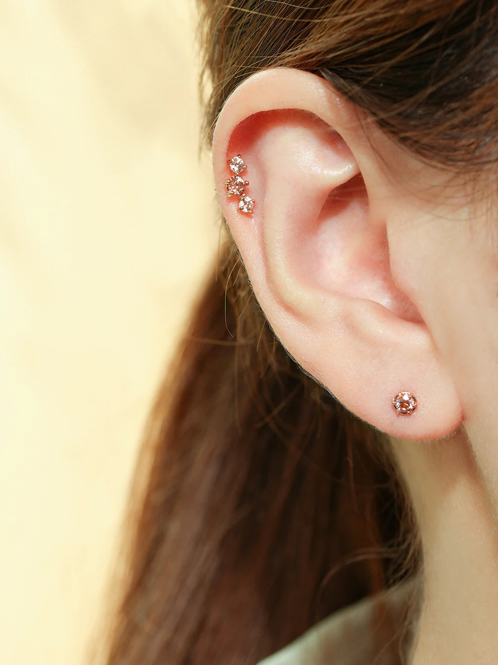 14K Gold Moissanite Triple Color Dia Cartilage Earring 20G18G16G - Image 10