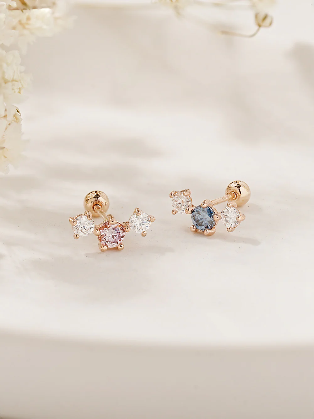 14K Gold Moissanite Triple Color Dia Cartilage Earring 20G18G16G - Image 11