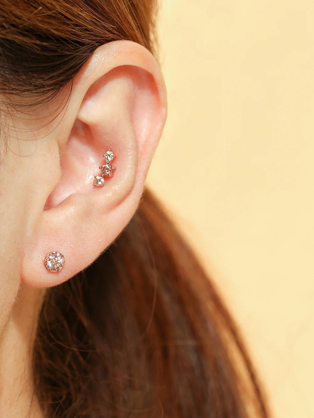 14K Gold Moissanite Triple Color Dia Cartilage Earring 20G18G16G - Image 12