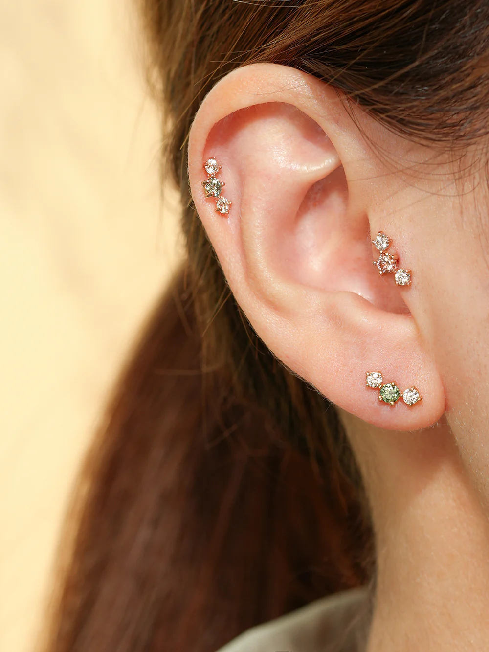 14K Gold Moissanite Triple Color Dia Cartilage Earring 20G18G16G - Image 14