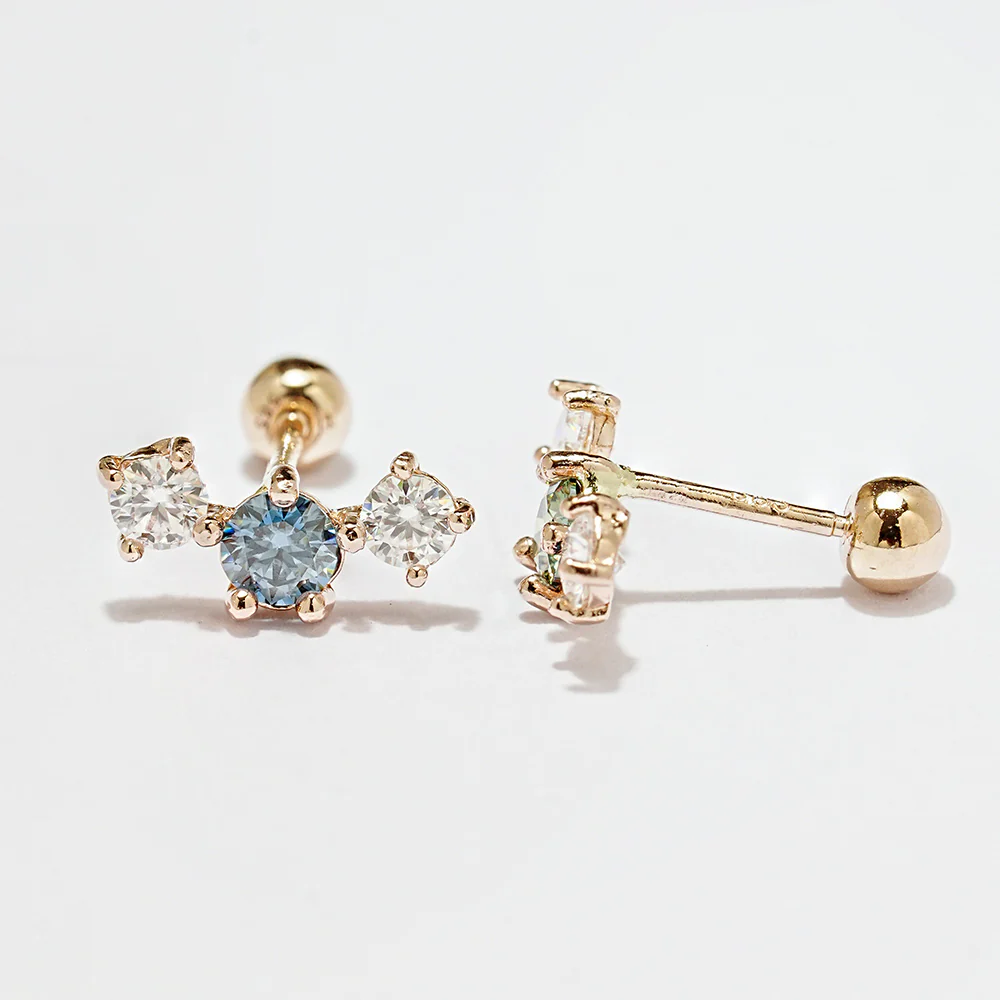 14K Gold Moissanite Triple Color Dia Cartilage Earring 20G18G16G - Image 15