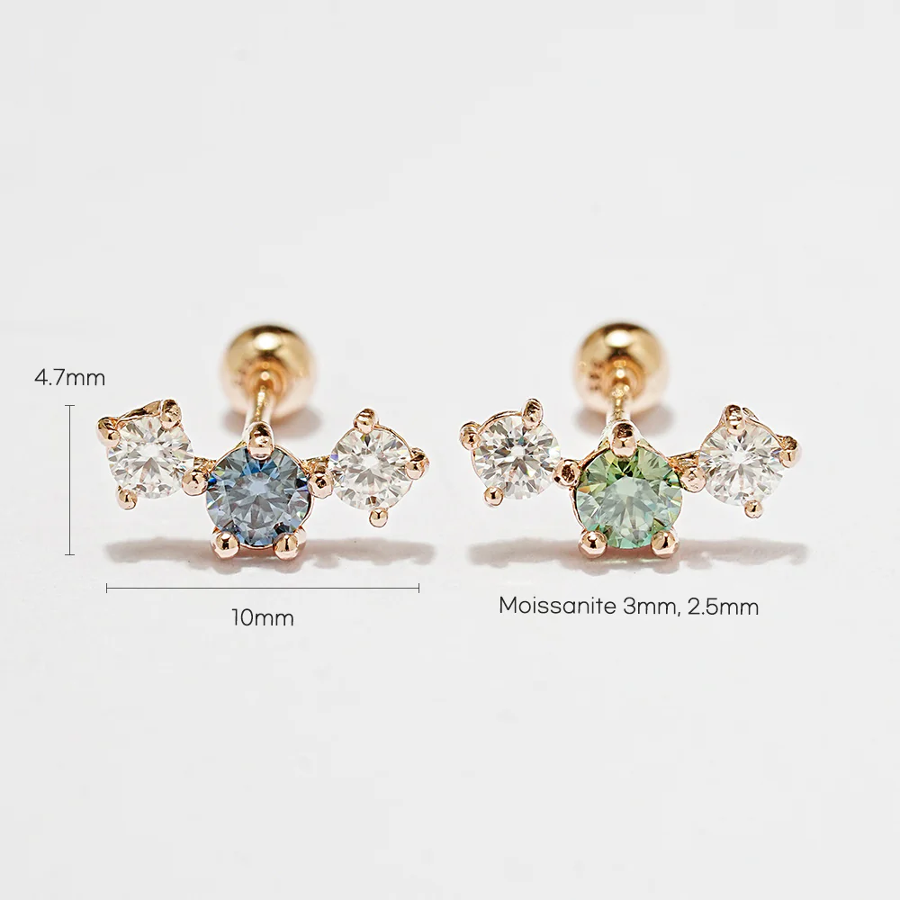 14K Gold Moissanite Triple Color Dia Cartilage Earring 20G18G16G - Image 17