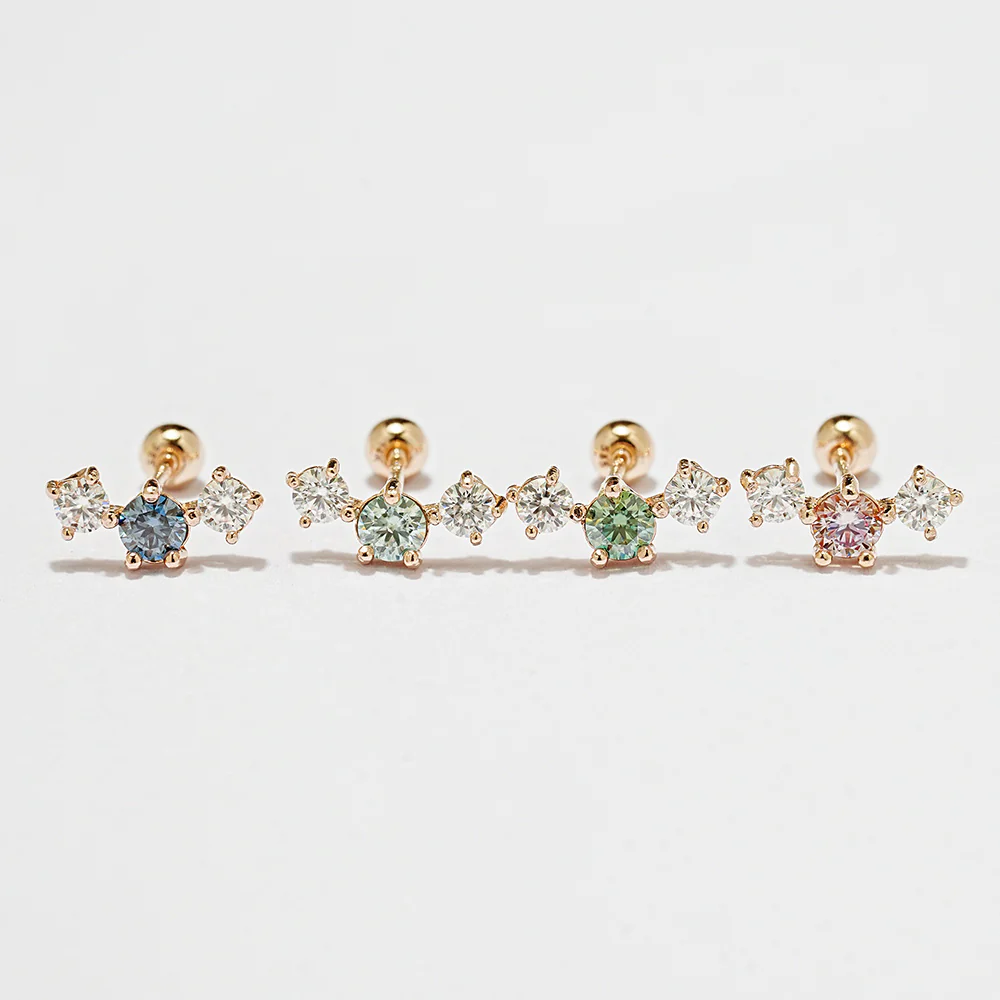 14K Gold Moissanite Triple Color Dia Cartilage Earring 20G18G16G - Image 18