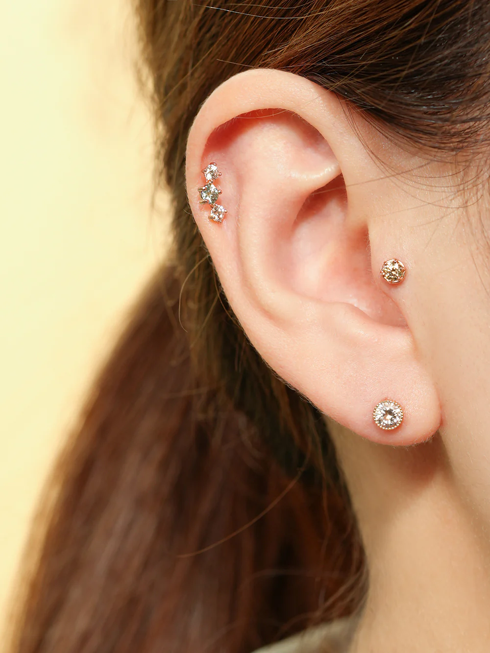 14K Gold Moissanite Triple Color Dia Cartilage Earring 20G18G16G - Image 2