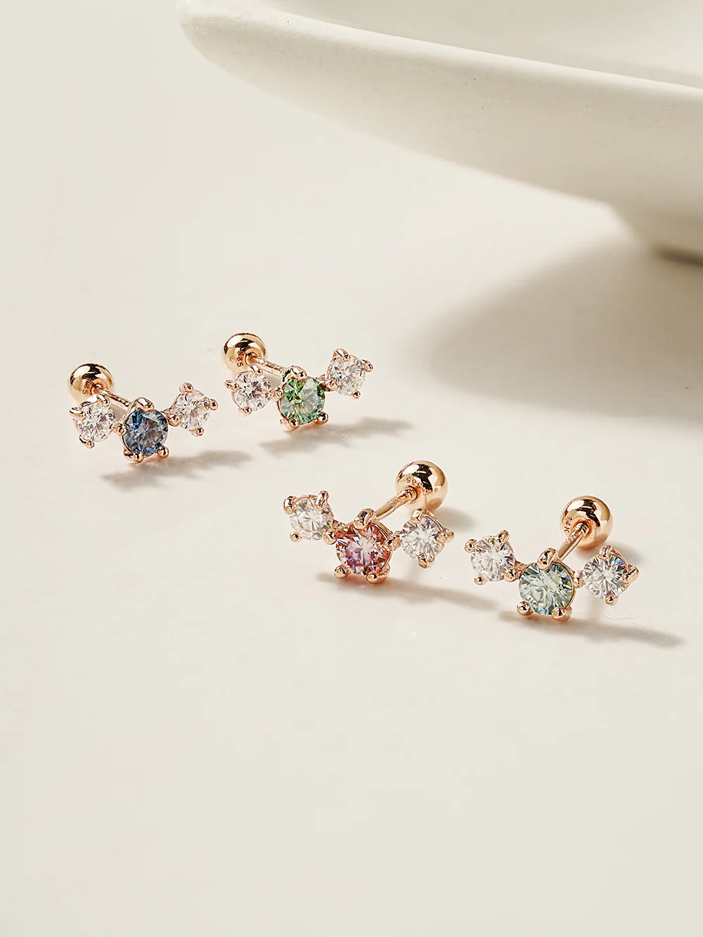 14K Gold Moissanite Triple Color Dia Cartilage Earring 20G18G16G - Image 3