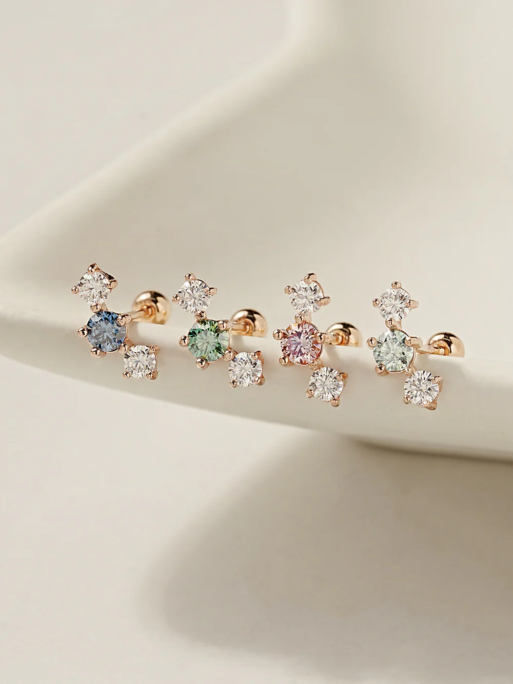 14K Gold Moissanite Triple Color Dia Cartilage Earring 20G18G16G - Image 4