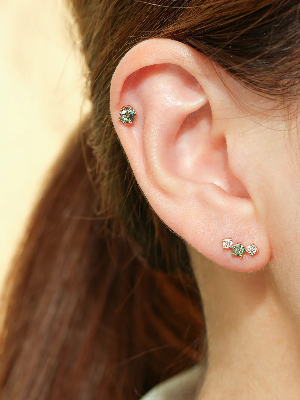 14K Gold Moissanite Triple Color Dia Cartilage Earring 20G18G16G - Image 5