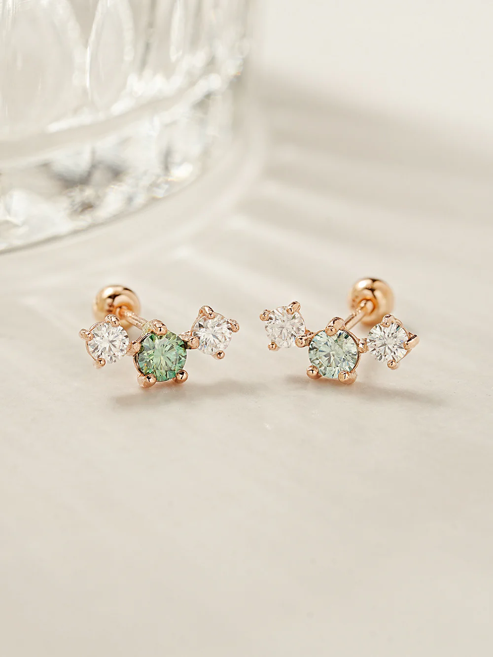 14K Gold Moissanite Triple Color Dia Cartilage Earring 20G18G16G - Image 7