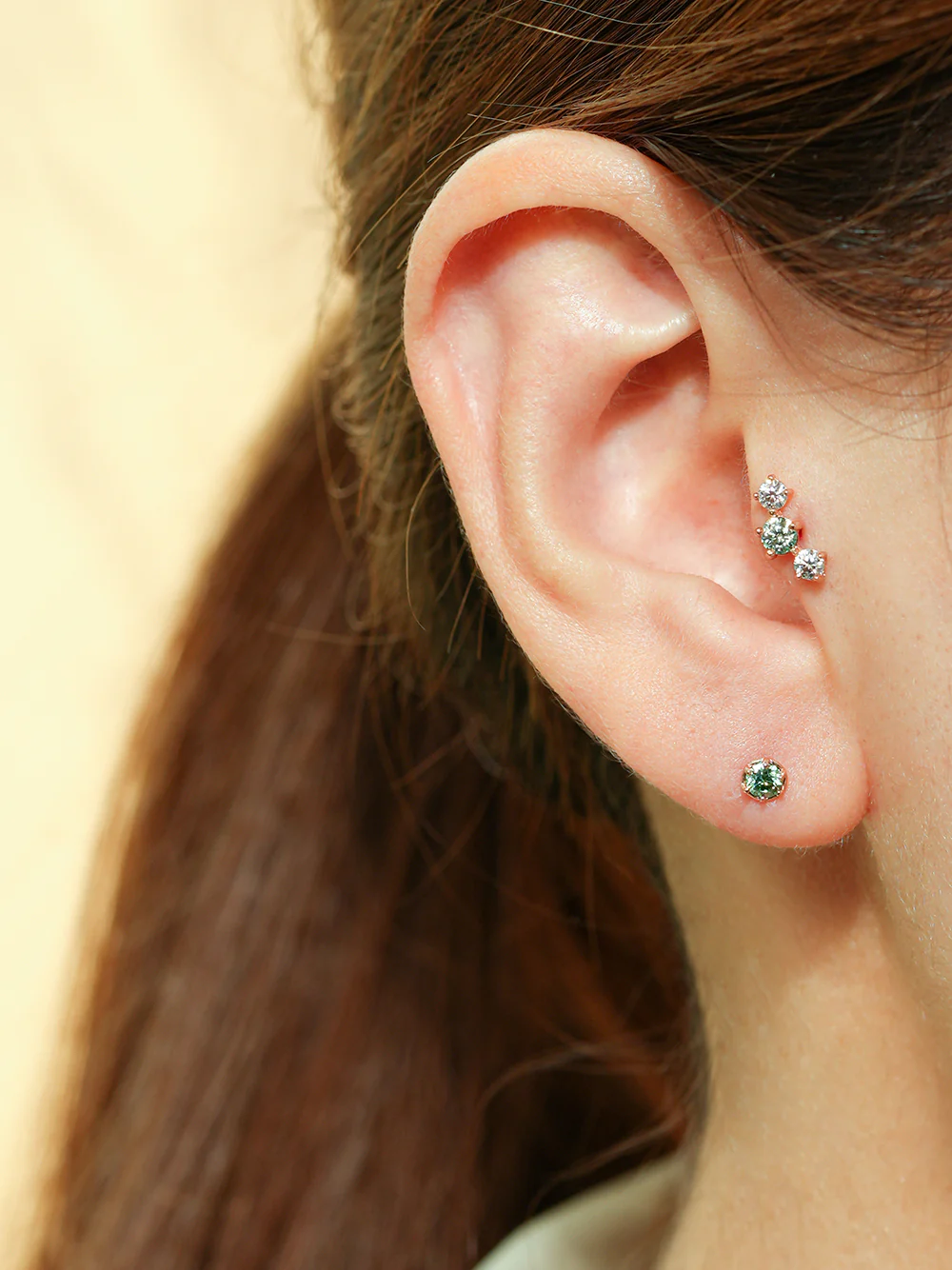 14K Gold Moissanite Triple Color Dia Cartilage Earring 20G18G16G - Image 8