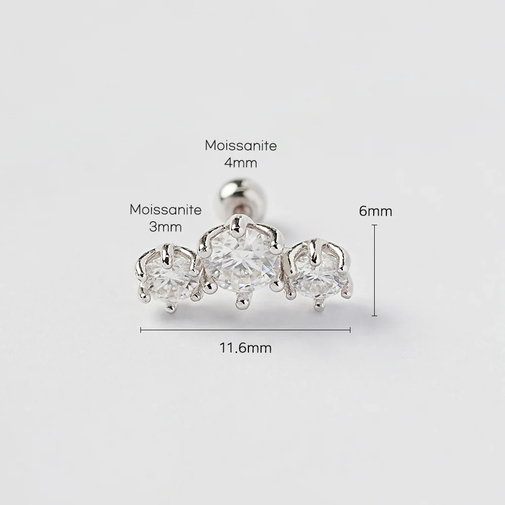 14K Gold Moissanite Crown Triple Cartilage Earring 20G18G16G - Image 16