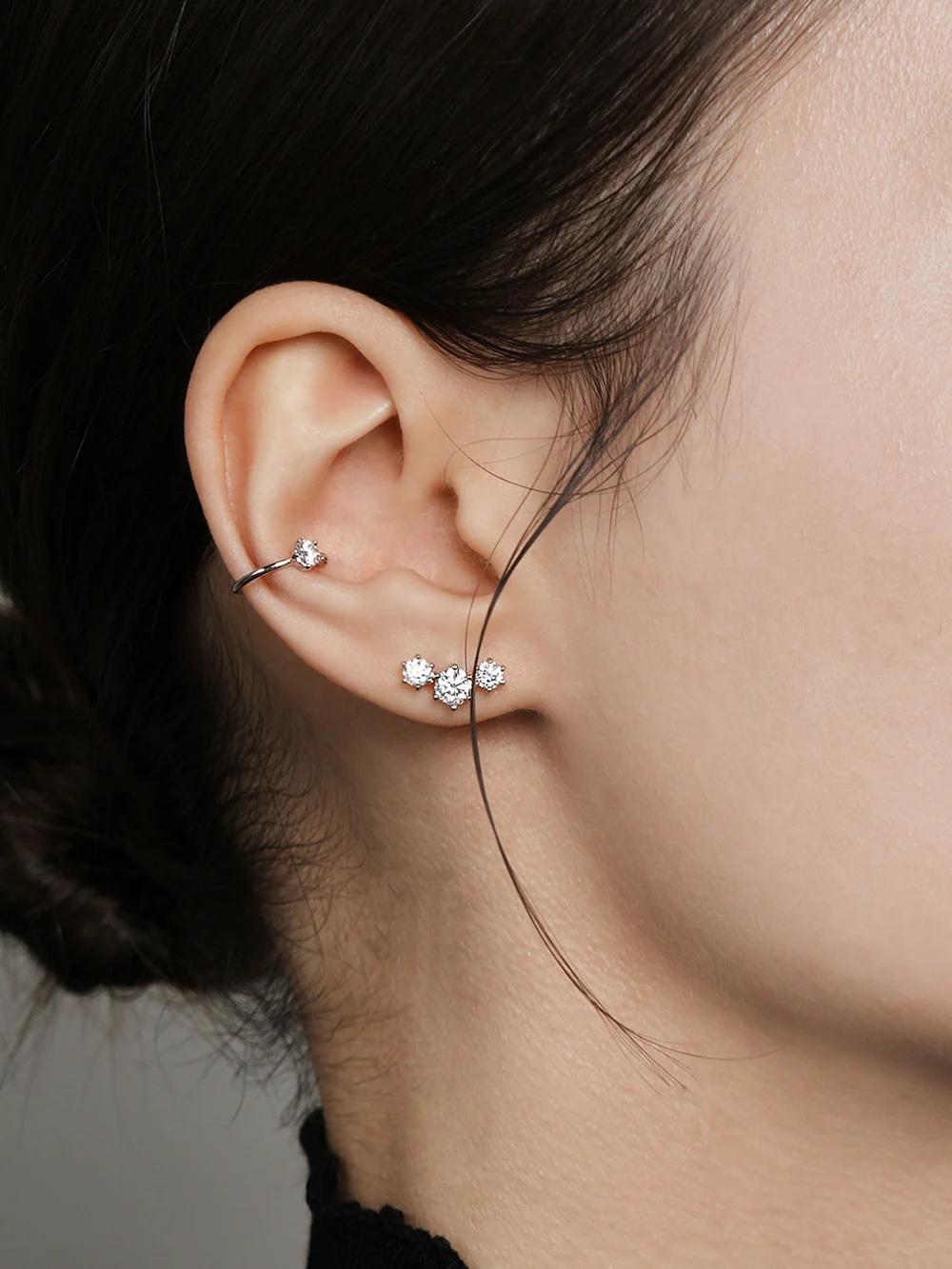 14K Gold Moissanite Crown Triple Cartilage Earring 20G18G16G - Image 2