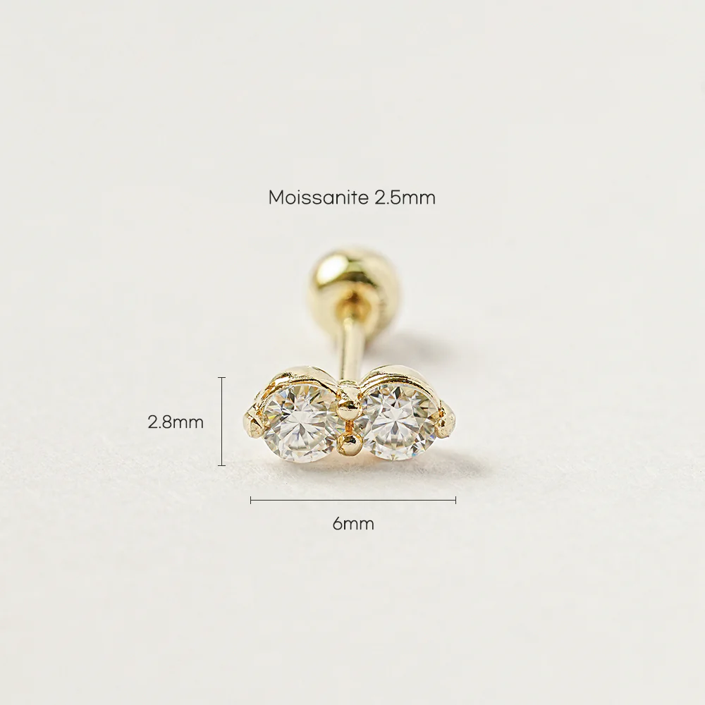 14K Gold Moissanite Two Way Cartilage Earring 20G18G16G - Image 14