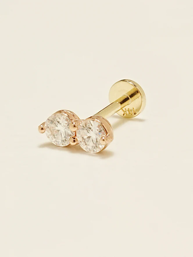 14K Gold Moissanite Two Way Internally Threaded Labret Piercing 20G18G16 - Image 3