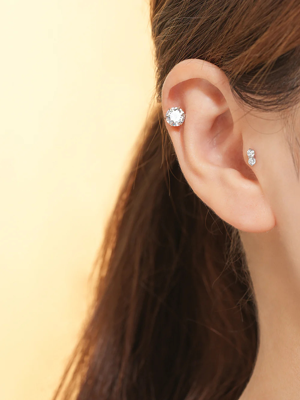 14K Gold Moissanite Two Way Internally Threaded Labret Piercing 20G18G16 - Image 5