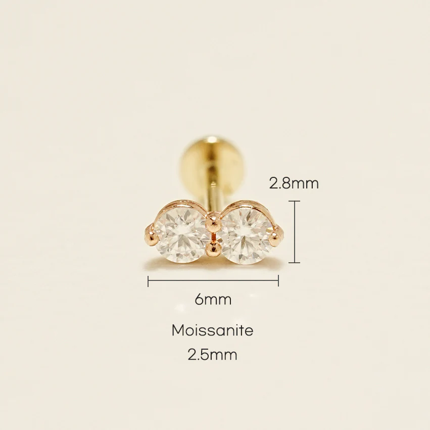 14K Gold Moissanite Two Way Internally Threaded Labret Piercing 20G18G16 - Image 6