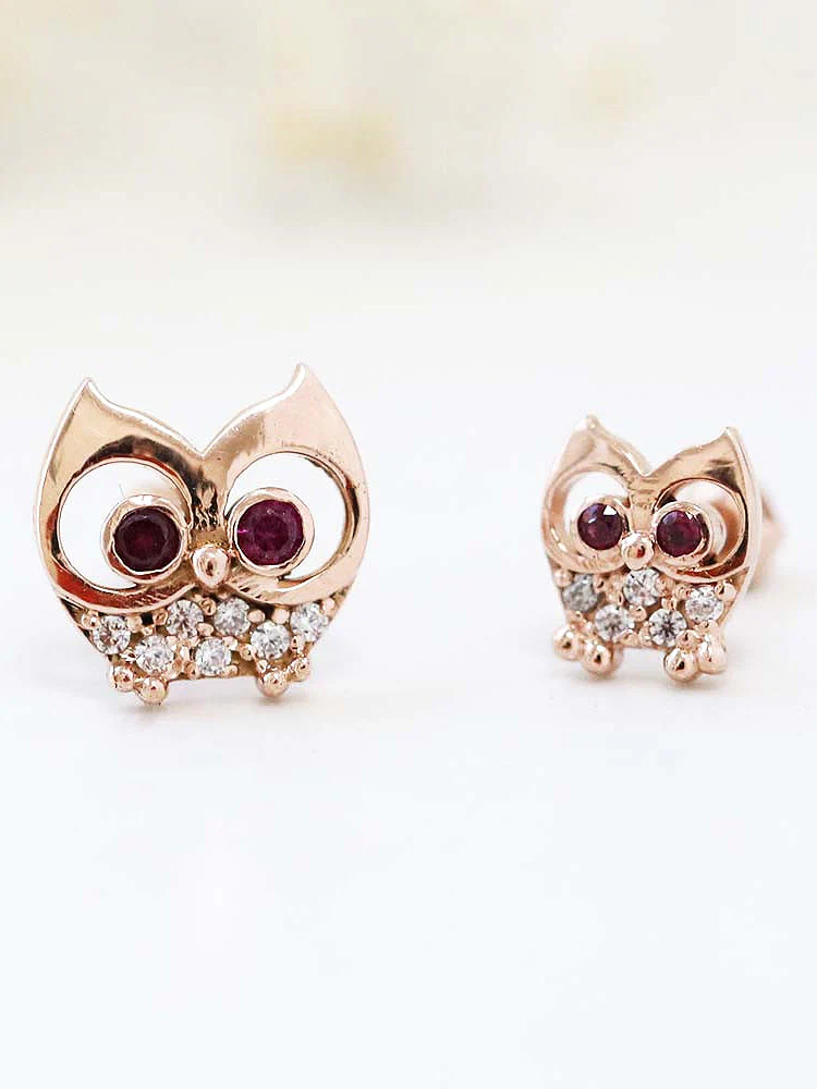 14K Gold Mom & Baby Owl Cartilage Earring 18G16G