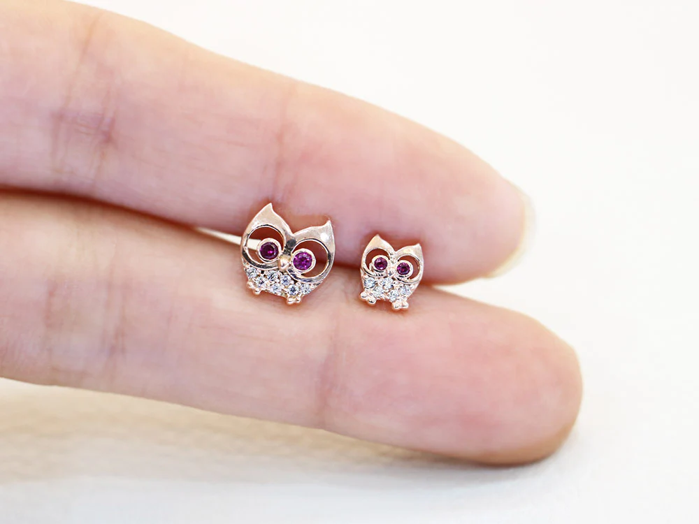 14K Gold Mom & Baby Owl Cartilage Earring 18G16G - Image 5