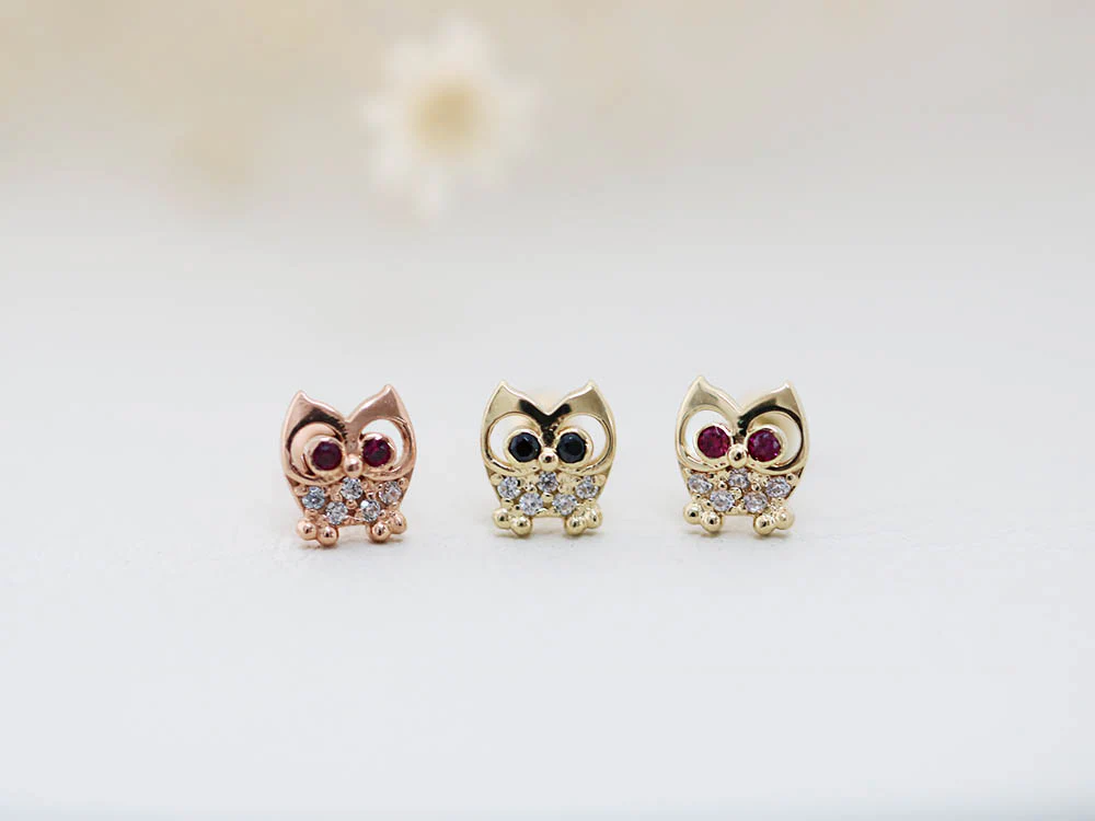 14K Gold Mom & Baby Owl Cartilage Earring 18G16G - Image 6