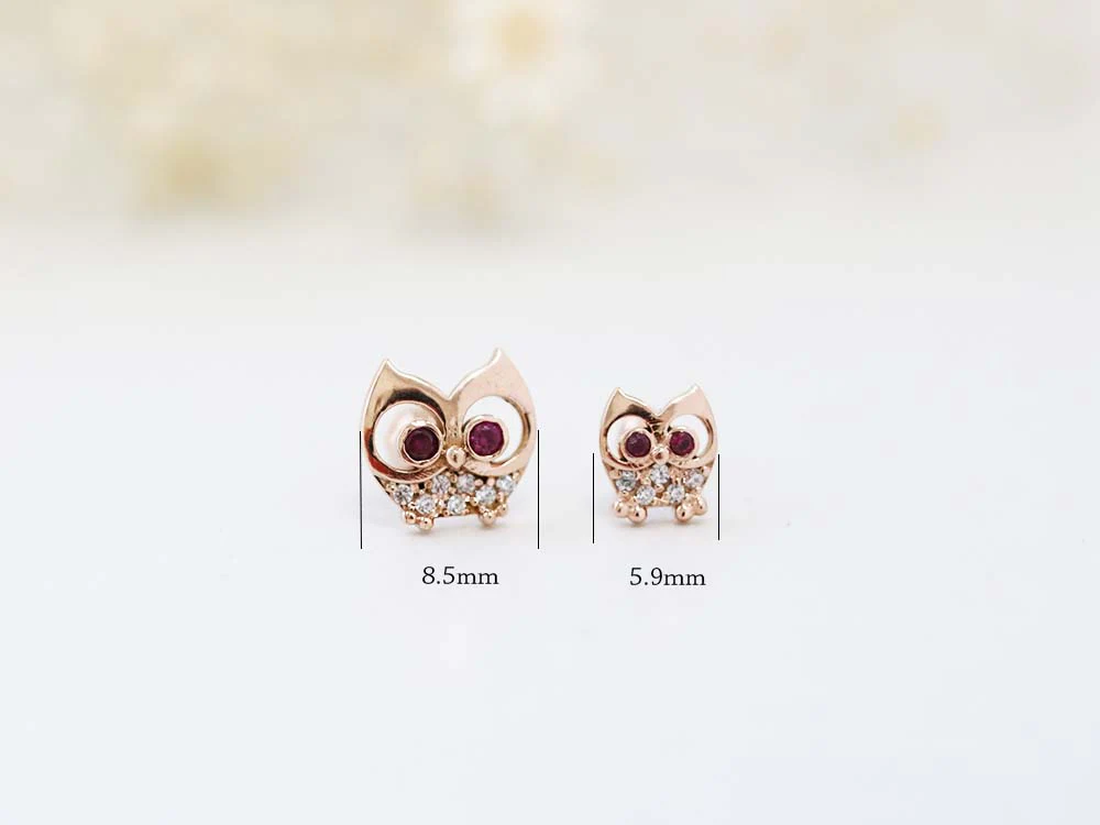 14K Gold Mom & Baby Owl Cartilage Earring 18G16G - Image 9