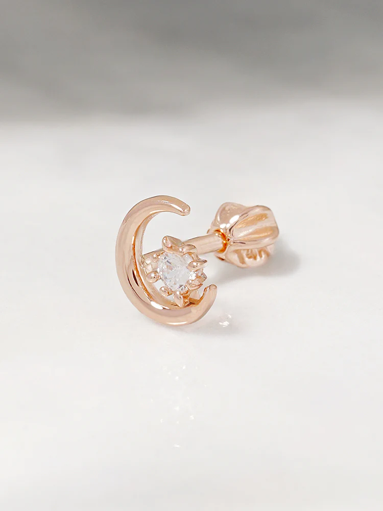 14K Gold Moon Light Star Cartilage Earring 18G16G - Image 10