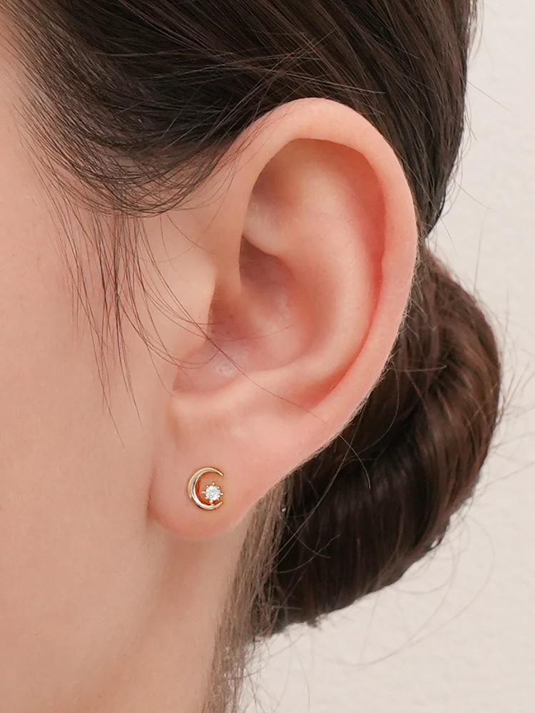 14K Gold Moon Light Star Cartilage Earring 18G16G - Image 2