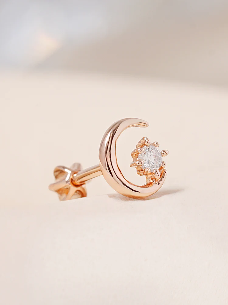 14K Gold Moon Light Star Cartilage Earring 18G16G - Image 5