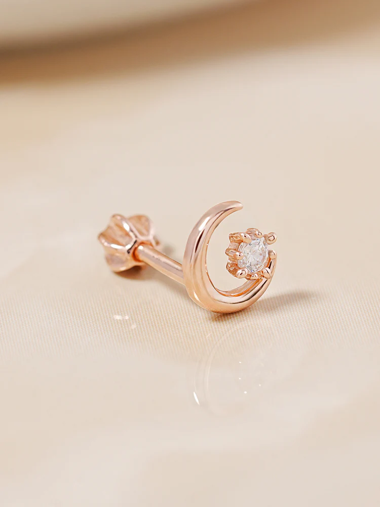 14K Gold Moon Light Star Cartilage Earring 18G16G - Image 9