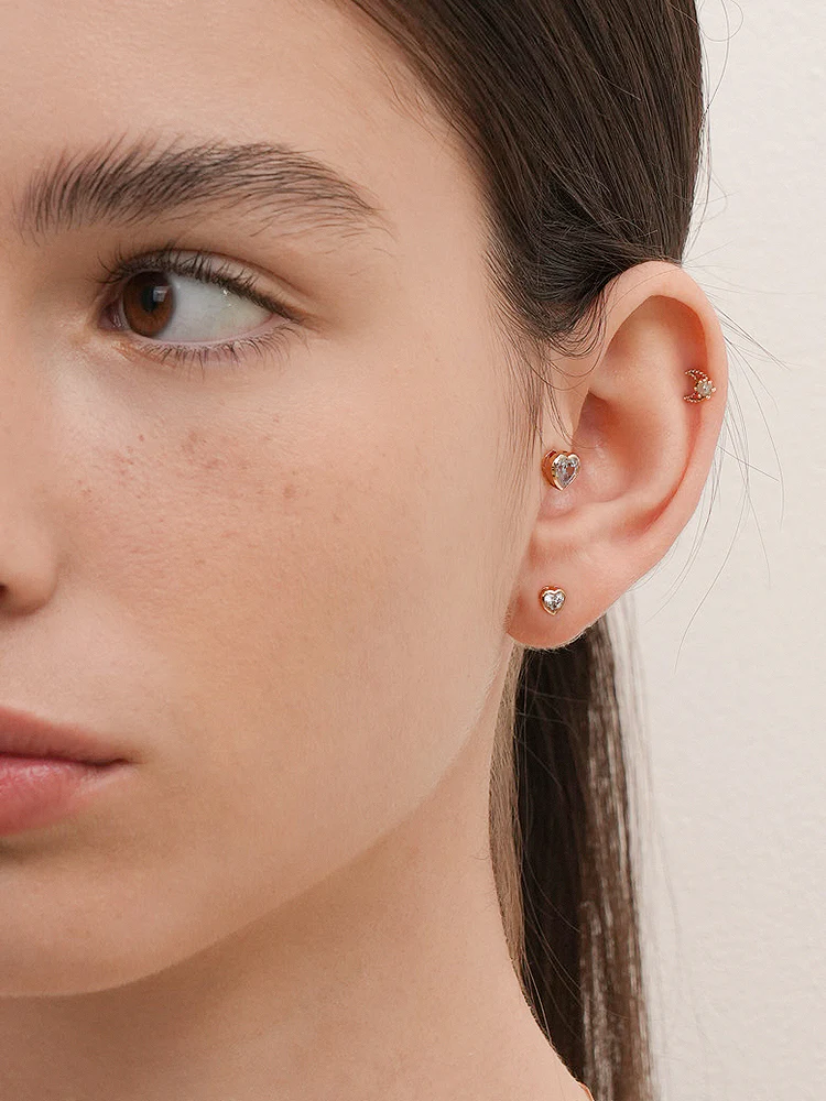 14K Gold Moon Rough Cartilage Earring 18G - Image 6