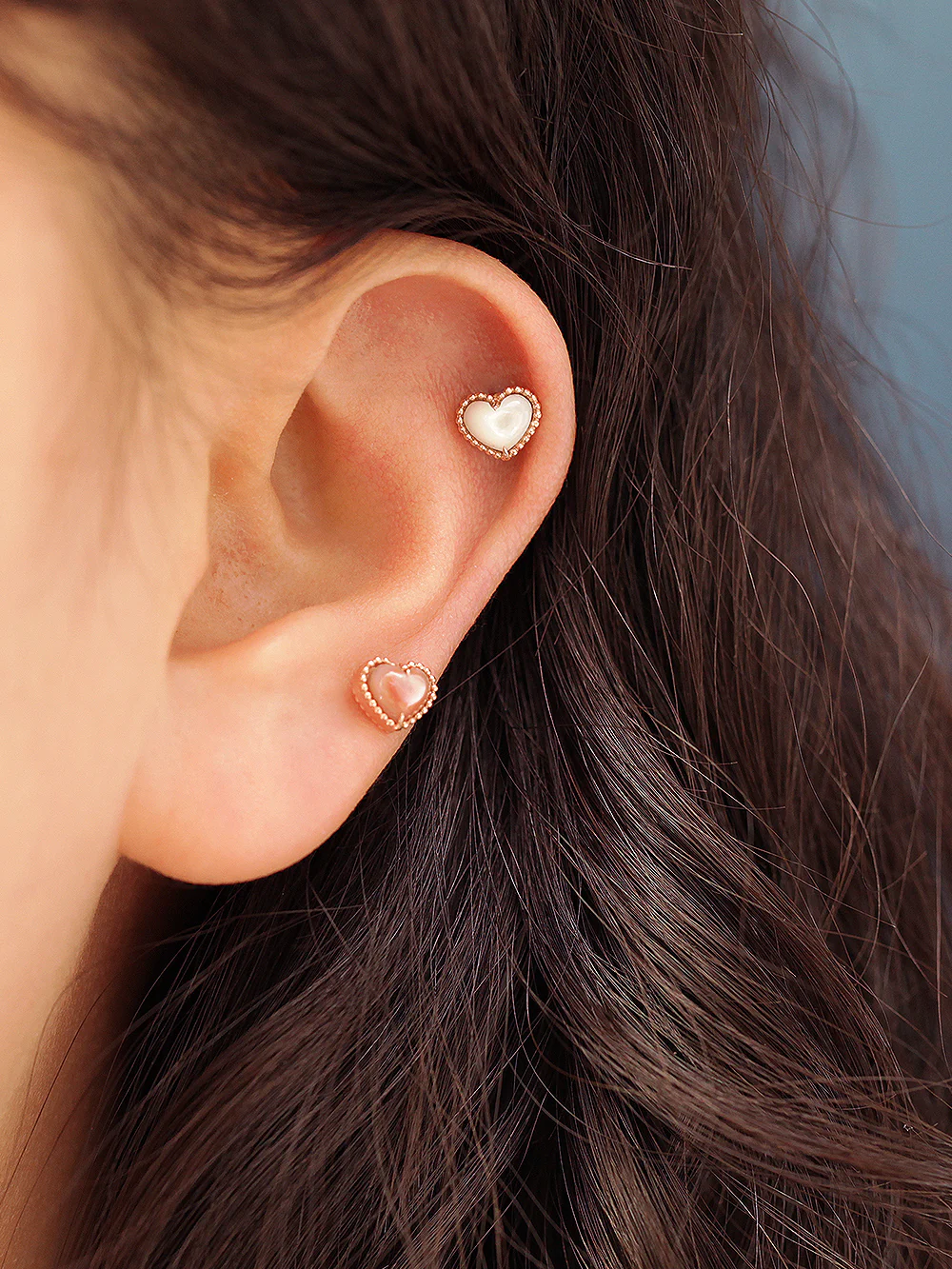 14K Gold Mother of Pearl Cartilage Earring 18g16g - Image 2