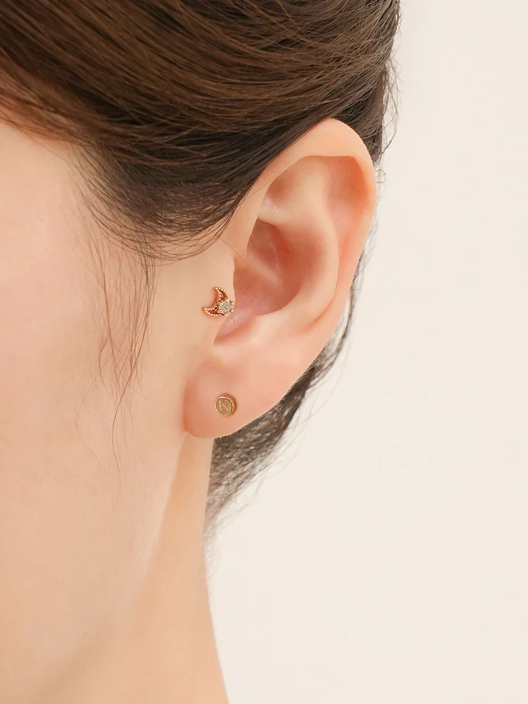 14K Gold My Letter Initial Cartilage Earring 18G - Image 2
