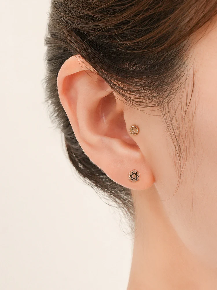 14K Gold My Letter Initial Cartilage Earring 18G - Image 6