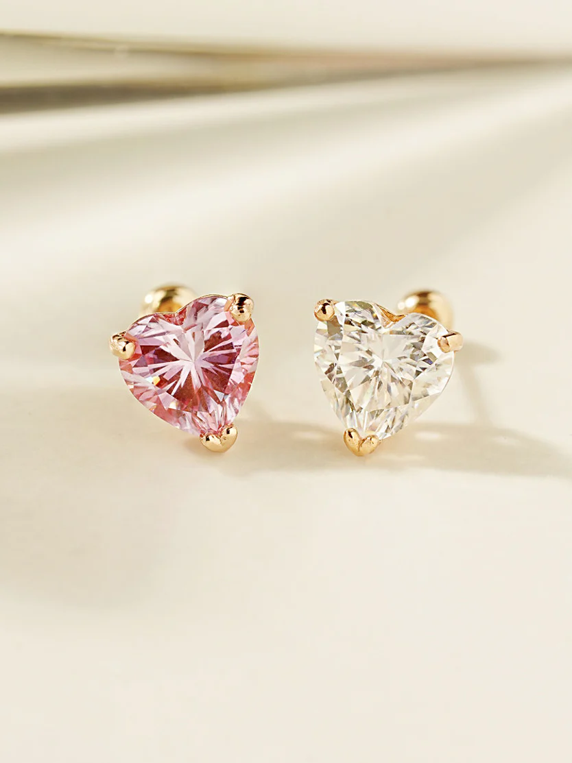 14K Gold Moissanite Glory Heart Cartilage Earring 20G18G16G