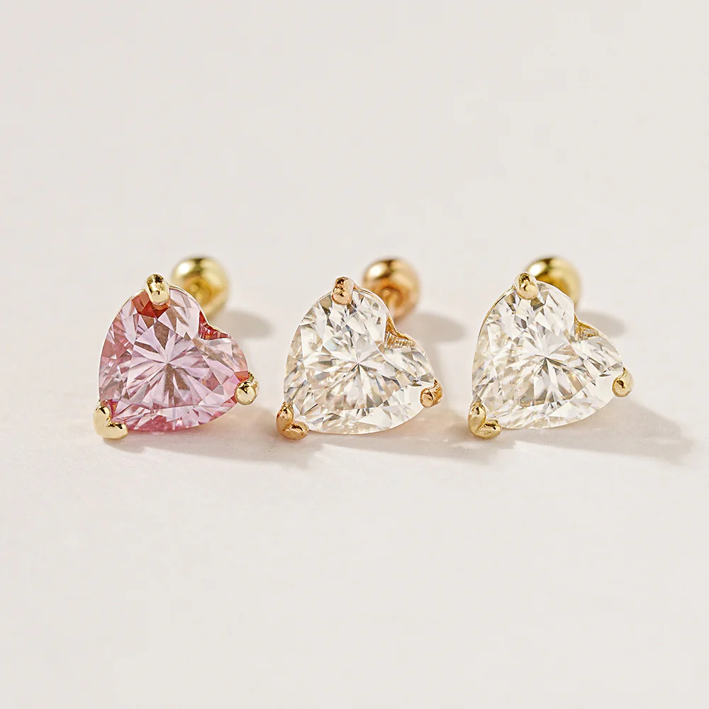 14K Gold Moissanite Glory Heart Cartilage Earring 20G18G16G - Image 16