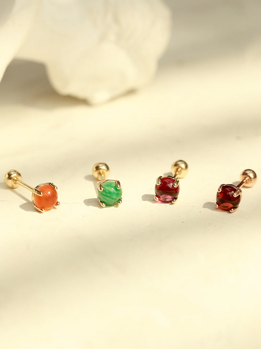 14K Gold Daily Natural Gemstone Cartilage Earring 20G18G16G - Image 4